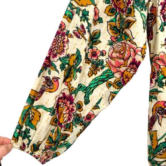 Figue Malina Belted Metallic Birds Floral Paradise Printed Midi Dress $625 Small - Picture 4 of 11